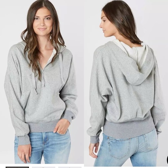 Free People Movement Think Future Hooded Sweatshirt Grey Quarter Zip | XS - Picture 1 of 4